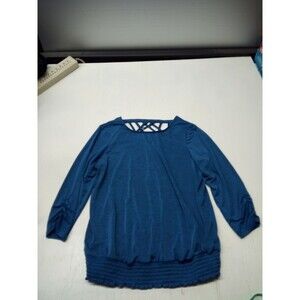 APT 9 Women's Blouse Long Sleeve Top Large Shirt Layered Elastic Bottom Blue